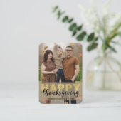 Warm Leaves Gold Script Happy Thanksgiving | 写真 エンクロージャーカード (スタンド正面)