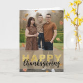 Warm Leaves Gold Script Happy Thanksgiving | 写真 カード (黄色い花)