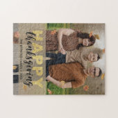 Warm Leaves Gold Script Happy Thanksgiving | 写真 ジグソーパズル (横)