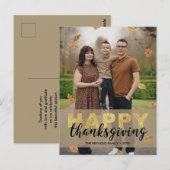 Warm Leaves Gold Script Happy Thanksgiving | 写真 ポストカード (正面/裏面)