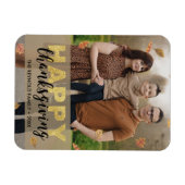 Warm Leaves Gold Script Happy Thanksgiving | 写真 マグネット (横)
