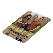 Warm Leaves Gold Script Happy Thanksgiving | 写真 マグネット (左側)
