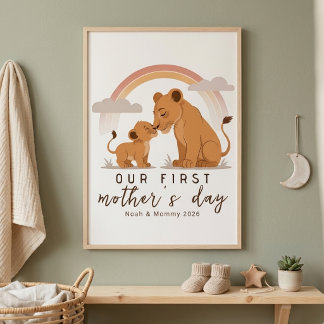 Warm Lion Mom Baby First Mothers Day Calm Love Art ポスター