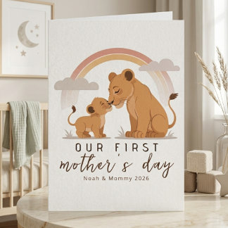 Warm Lion Mom Baby First Mothers Day Soft Love Art カード