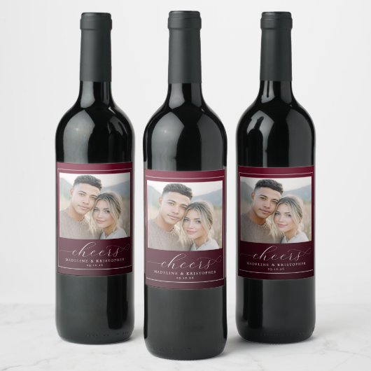 Warm Maroon Elegant Photo ワインラベル (ボトル)