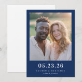 Warm Navy Minimalist Photo セーブザデート (正面/裏面)