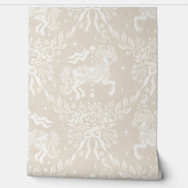 Warm Neutral Beige Rococo Carousel Horses Florals 壁紙