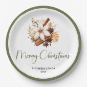 Warm Neutral Christmas Personalized Family Plates ペーパープレート (正面)
