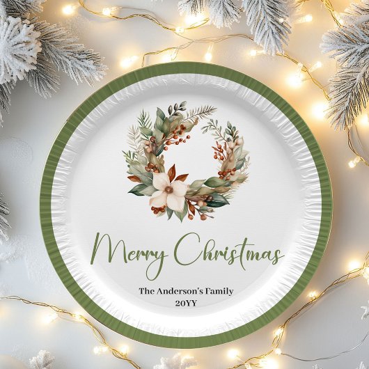 Warm Neutral Christmas Personalized Family Plates ペーパープレート