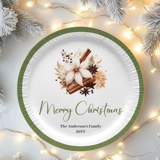 Warm Neutral Christmas Personalized Family Plates ペーパープレート
