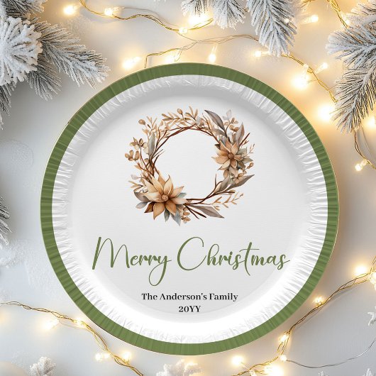 Warm Neutral Christmas Personalized Family Plates ペーパープレート