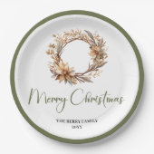 Warm Neutral Christmas Personalized Family Plates ペーパープレート (正面)