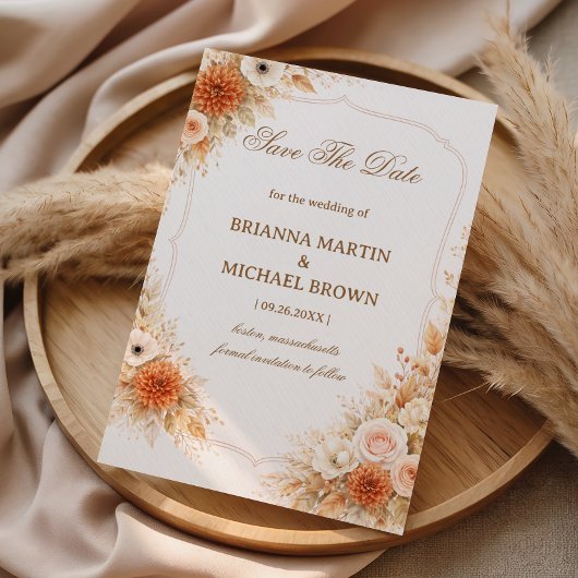 Warm Neutral Floral Announcement セーブザデート