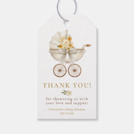 Warm Neutral Floral Carriage Baby Shower Thank You ギフトタグ