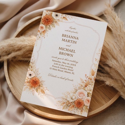 Warm Neutral Floral Elegant 招待状