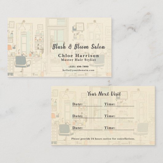 Warm Neutral Hair Salon Appointment Card & 名刺 (正面/裏面)