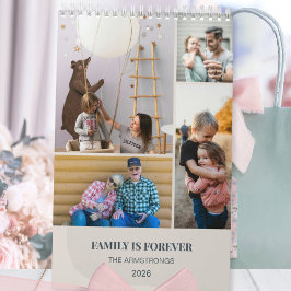 Warm Neutral Minimalist Family Photo Collage Wall カレンダー