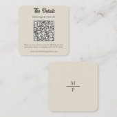 Warm Neutral Monogram QR Code Wedding Details スクエア名刺 (正面/裏面)