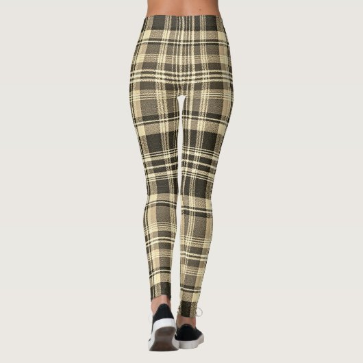 Warm Neutral Tan Brown Classic Plaid レギンス (裏面)