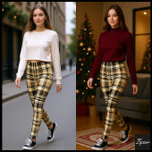 Warm Neutral Tan Brown Classic Plaid レギンス