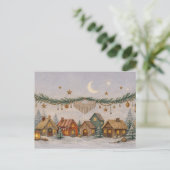 Warm Neutral Watercolor Boho Christmas Village  シーズンポストカード (スタンド正面)