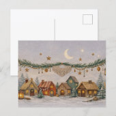 Warm Neutral Watercolor Boho Christmas Village  シーズンポストカード (正面/裏面)