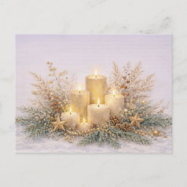 Warm Neutral Watercolor Christmas Candle Botanical シーズンポストカード