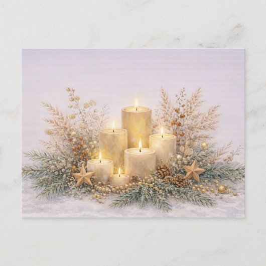 Warm Neutral Watercolor Christmas Candle Botanical シーズンポストカード (正面)