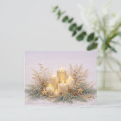 Warm Neutral Watercolor Christmas Candle Botanical シーズンポストカード (スタンド正面)