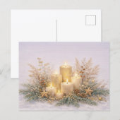Warm Neutral Watercolor Christmas Candle Botanical シーズンポストカード (正面/裏面)