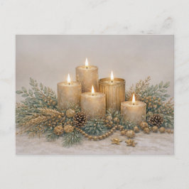 Warm Neutral Watercolor Christmas Candle Evergreen シーズンポストカード
