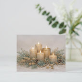 Warm Neutral Watercolor Christmas Candle Evergreen シーズンポストカード (スタンド正面)