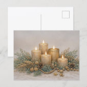 Warm Neutral Watercolor Christmas Candle Evergreen シーズンポストカード (正面/裏面)