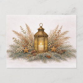 Warm Neutral Watercolor Christmas Lantern シーズンポストカード