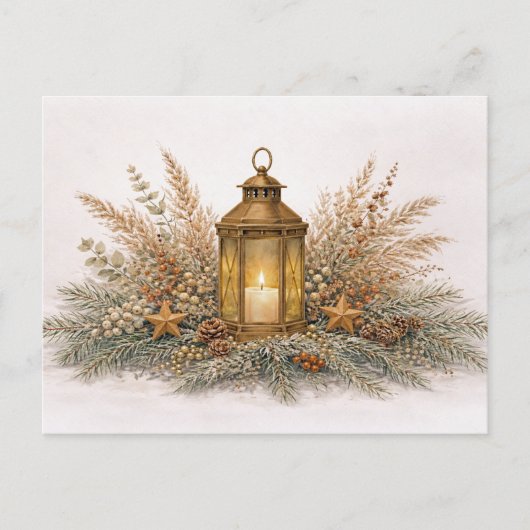 Warm Neutral Watercolor Christmas Lantern  シーズンポストカード (正面)