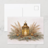 Warm Neutral Watercolor Christmas Lantern  シーズンポストカード (正面/裏面)