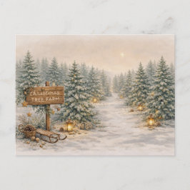 Warm Neutral Watercolor Christmas Tree Farm Winter シーズンポストカード