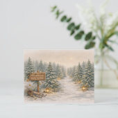 Warm Neutral Watercolor Christmas Tree Farm Winter シーズンポストカード (スタンド正面)