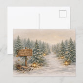 Warm Neutral Watercolor Christmas Tree Farm Winter シーズンポストカード (正面/裏面)