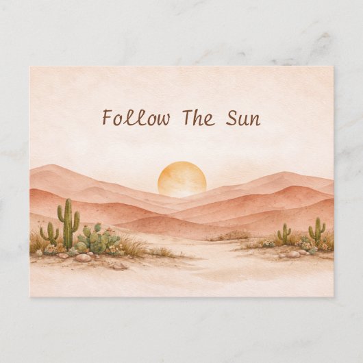 Warm Neutral Watercolor Desert Sunset Landscape ポストカード (正面)