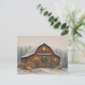 Warm Neutral Watercolor Rustic Christmas Barn シーズンポストカード (スタンド正面)