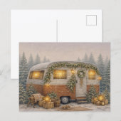 Warm Neutral Watercolor Rustic Christmas Camper シーズンポストカード (正面/裏面)