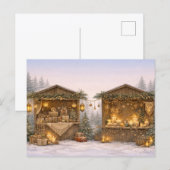 Warm Neutral Watercolor Rustic Christmas Market シーズンポストカード (正面/裏面)