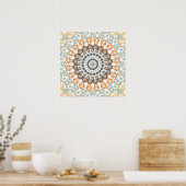 Warm Orange and Gray Geometric Mandala Pattern ポスター (キッチン)