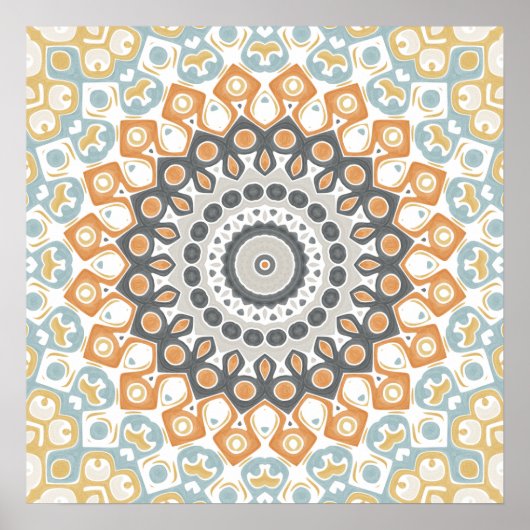 Warm Orange and Gray Geometric Mandala Pattern ポスター (正面)