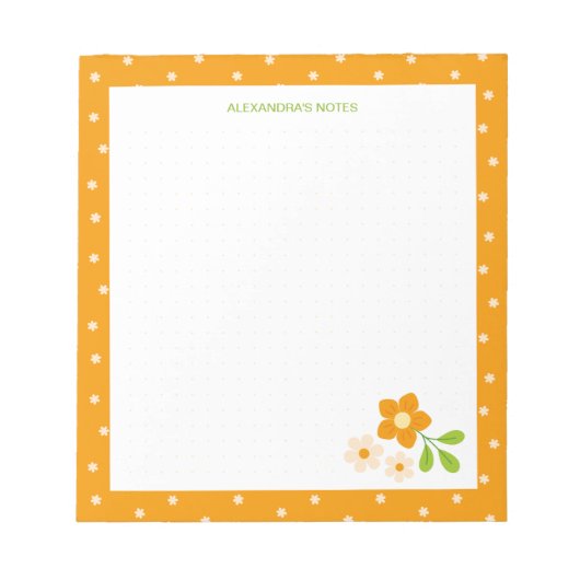 Warm Orange Ditsy Flower Polka Dots Personalised ノートパッド (正面)