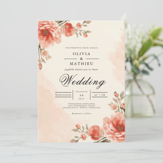 Warm Peach Blossom Frame Wedding 招待状 (スタンド正面)
