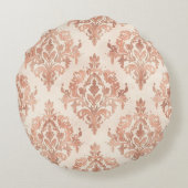 Warm Peach Damask Watercolor Ornamental Pattern ラウンドクッション (裏面)