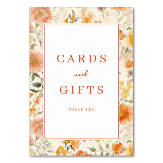 Warm Peach Floral Botanical テーブルナンバー (正面)