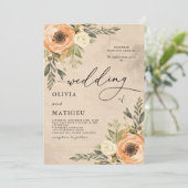 Warm Peach Floral Rustic Wedding 招待状 (スタンド正面)